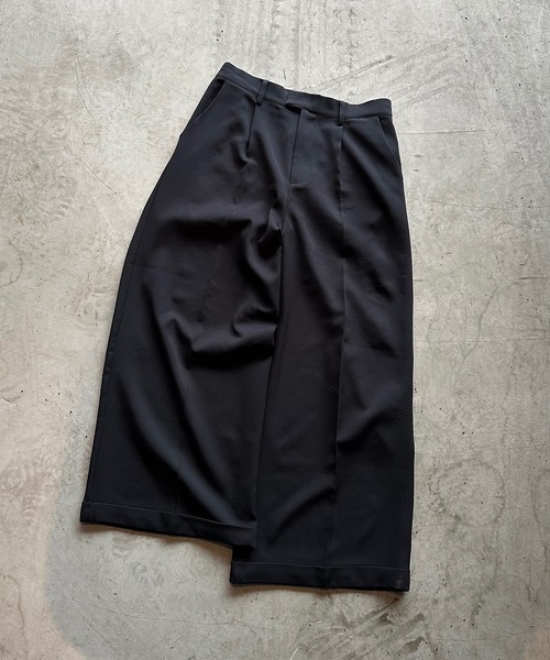 MandO ストライプワイドパンツ 黒 MandO（nemne store） スラックス 「MandO」ストライプ＆無地