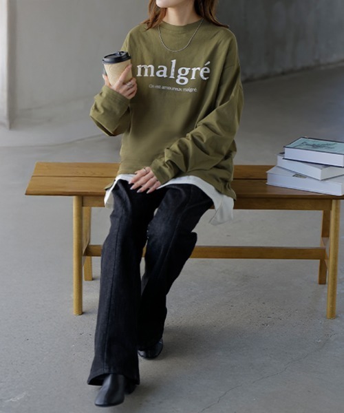 HUG.U(ハグユー)の「パール付きロゴT 長袖ver.(Tシャツ/カットソー・レディース・ホワイト/ダークグレー/ブラック/カーキ・FREE)」の9枚目の写真