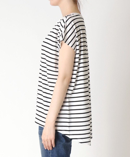 接触冷感フレンチスリーブボーダーカットソー（Tシャツ