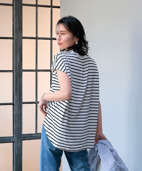 tシャツ パネルボーダー フレンチスリーブ カットソー レディース tシャツ パネルボーダー フレンチスリーブ カットソー