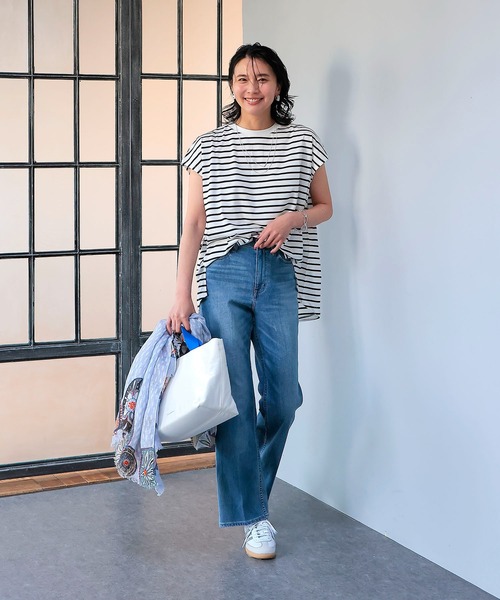 Jines(ジネス)の「接触冷感フレンチスリーブボーダーカットソー(Tシャツ/カットソー・レディース・ブラック/レッド・38)」の3枚目の写真