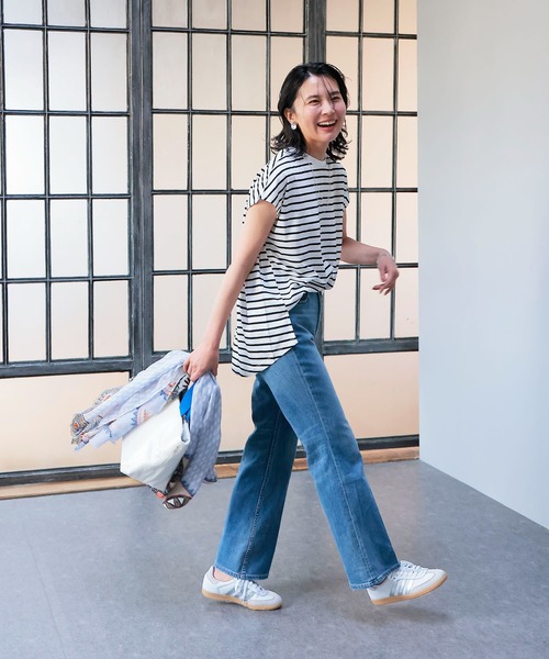 tシャツ 接触冷感フレンチスリーブボーダーカットソー レディース 接触冷感フレンチスリーブボーダーカットソー（Tシャツ
