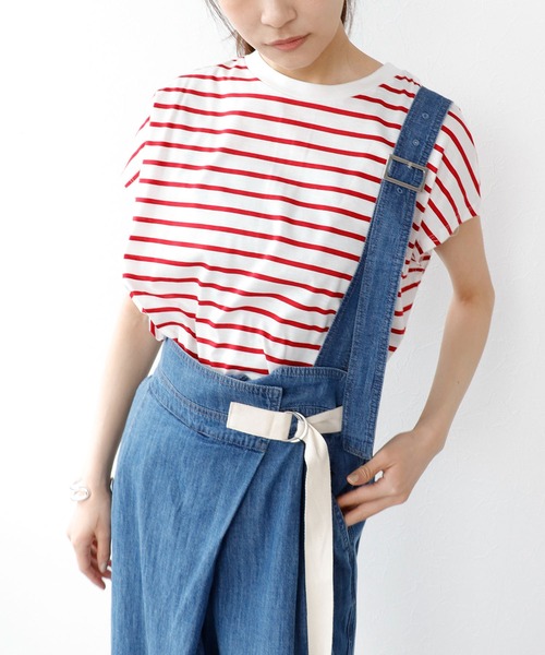 Jines(ジネス)の「接触冷感フレンチスリーブボーダーカットソー(Tシャツ/カットソー・レディース・ブラック/レッド・38)」の18枚目の写真