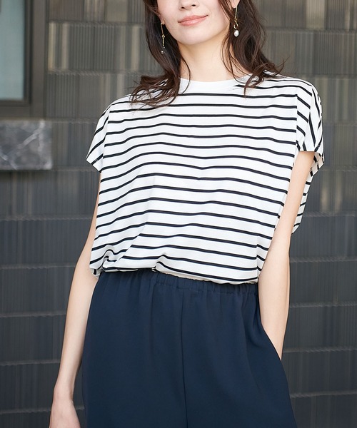 ジェイプレス　新品未使用ボーダーカットソーLサイズ 接触冷感フレンチスリーブボーダーカットソー（Tシャツ