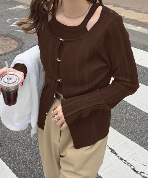 KOBE LETTUCE(コウベレタス)の「アメスリニット×ホックカーディガンアンサンブル(アンサンブル・レディース・グリーン/ブラウン/グレイッシュベージュ/ブラック・M)」の3枚目の写真