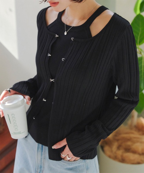 KOBE LETTUCE(コウベレタス)の「アメスリニット×ホックカーディガンアンサンブル(アンサンブル・レディース・グリーン/ブラウン/グレイッシュベージュ/ブラック・M)」の6枚目の写真