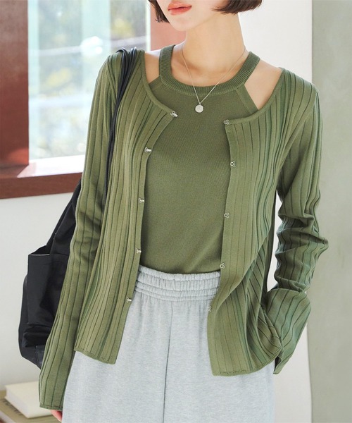 KOBE LETTUCE(コウベレタス)の「アメスリニット×ホックカーディガンアンサンブル(アンサンブル・レディース・グリーン/ブラウン/グレイッシュベージュ/ブラック・M)」の15枚目の写真