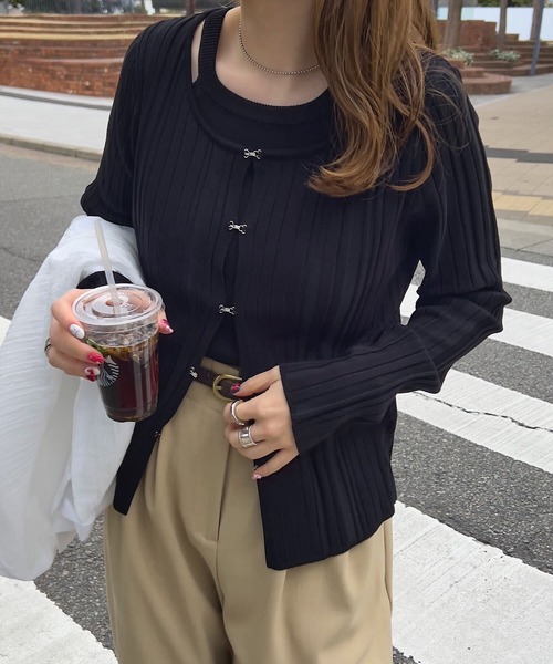 KOBE LETTUCE(コウベレタス)の「アメスリニット×ホックカーディガンアンサンブル(アンサンブル・レディース・グリーン/ブラウン/グレイッシュベージュ/ブラック・M)」の9枚目の写真