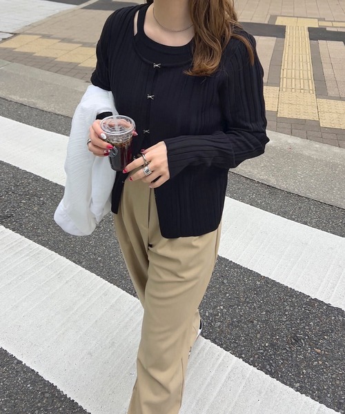 KOBE LETTUCE(コウベレタス)の「アメスリニット×ホックカーディガンアンサンブル(アンサンブル・レディース・グリーン/ブラウン/グレイッシュベージュ/ブラック・M)」の8枚目の写真