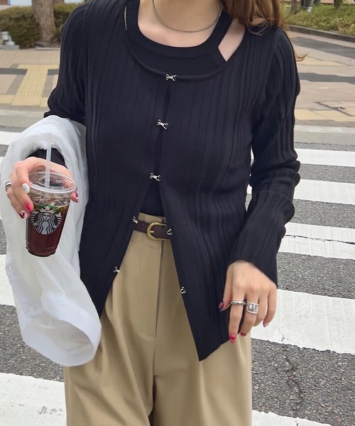 KOBE LETTUCE(コウベレタス)の「アメスリニット×ホックカーディガンアンサンブル(アンサンブル・レディース・グリーン/ブラウン/グレイッシュベージュ/ブラック・M)」の7枚目の写真