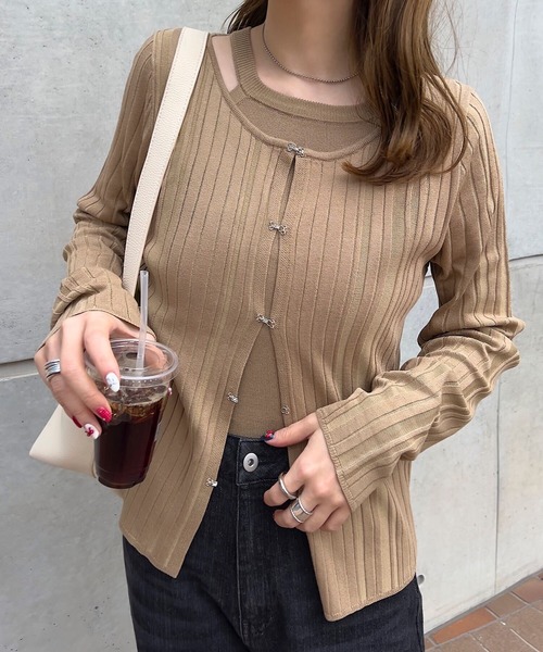 セール】アメスリニット×ホックカーディガンアンサンブル