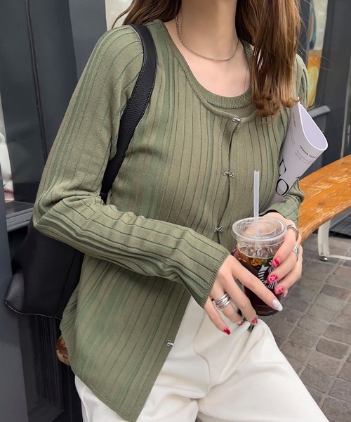 KOBE LETTUCE(コウベレタス)の「アメスリニット×ホックカーディガンアンサンブル(アンサンブル・レディース・グリーン/ブラウン/グレイッシュベージュ/ブラック・M)」の16枚目の写真