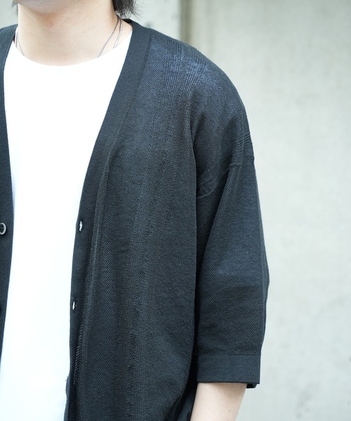 UNION STATION(ユニオンステーション)の「*WEB限定 シアーストライプルーズフィット5分袖カーディガン(カーディガン/ボレロ・メンズ・グレー系その他/ブラック/ブルー・M/L)」の6枚目の写真