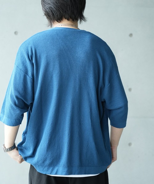 UNION STATION(ユニオンステーション)の「*WEB限定 シアーストライプルーズフィット5分袖カーディガン(カーディガン/ボレロ・メンズ・グレー系その他/ブラック/ブルー・M/L)」の11枚目の写真