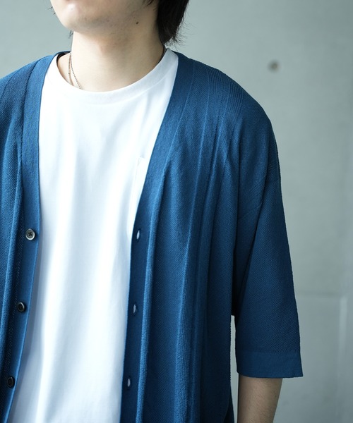 UNION STATION(ユニオンステーション)の「*WEB限定 シアーストライプルーズフィット5分袖カーディガン(カーディガン/ボレロ・メンズ・グレー系その他/ブラック/ブルー・M/L)」の12枚目の写真