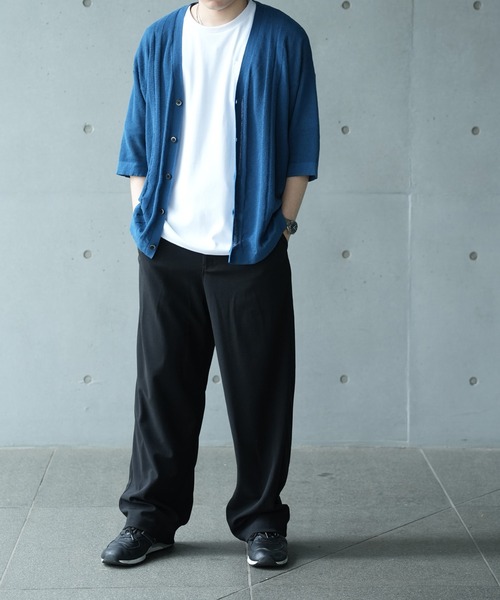 UNION STATION(ユニオンステーション)の「*WEB限定 シアーストライプルーズフィット5分袖カーディガン(カーディガン/ボレロ・メンズ・グレー系その他/ブラック/ブルー・M/L)」の13枚目の写真