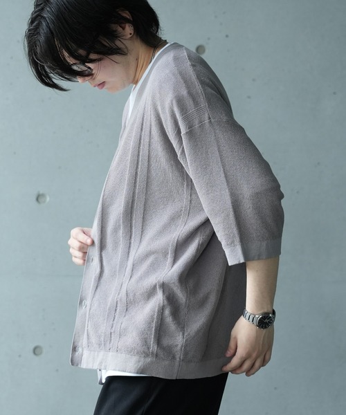 UNION STATION(ユニオンステーション)の「*WEB限定 シアーストライプルーズフィット5分袖カーディガン(カーディガン/ボレロ・メンズ・グレー系その他/ブラック/ブルー・M/L)」の15枚目の写真