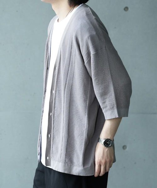 UNION STATION(ユニオンステーション)の「*WEB限定 シアーストライプルーズフィット5分袖カーディガン(カーディガン/ボレロ・メンズ・グレー系その他/ブラック/ブルー・M/L)」の16枚目の写真