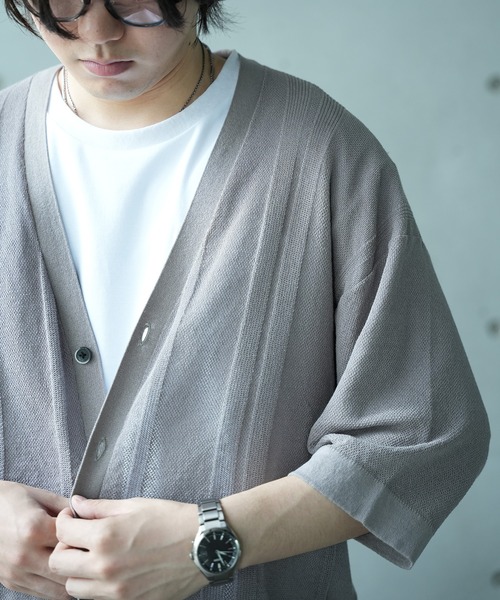 UNION STATION(ユニオンステーション)の「*WEB限定 シアーストライプルーズフィット5分袖カーディガン(カーディガン/ボレロ・メンズ・グレー系その他/ブラック/ブルー・M/L)」の17枚目の写真