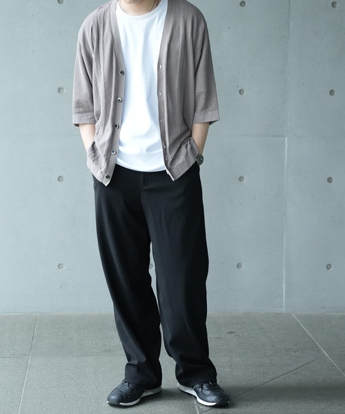 UNION STATION(ユニオンステーション)の「*WEB限定 シアーストライプルーズフィット5分袖カーディガン(カーディガン/ボレロ・メンズ・グレー系その他/ブラック/ブルー・M/L)」の18枚目の写真