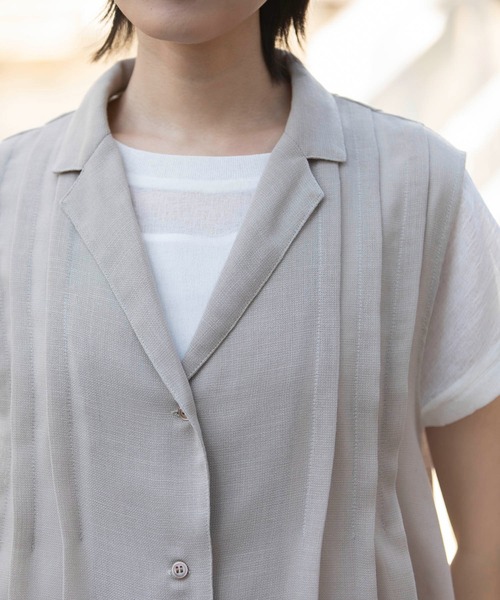 Munich（ミューニック）の「【速乾性】【通気性】【防シワ】麻調メッシュタックブラウス（シャツ/ブラウス・レディース・ホワイト/ブラック/ベージュ・FREE）」の10枚目の写真