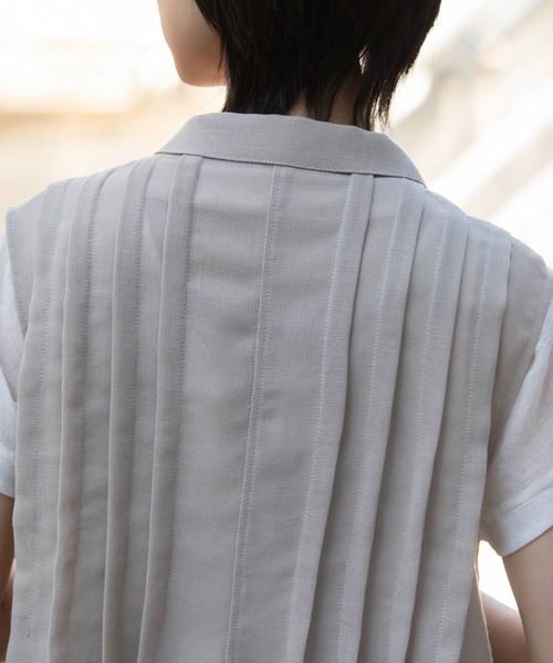 Munich（ミューニック）の「【速乾性】【通気性】【防シワ】麻調メッシュタックブラウス（シャツ/ブラウス・レディース・ホワイト/ブラック/ベージュ・FREE）」の12枚目の写真