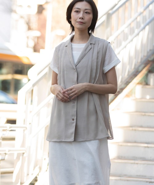 Munich（ミューニック）の「【速乾性】【通気性】【防シワ】麻調メッシュタックブラウス（シャツ/ブラウス・レディース・ホワイト/ブラック/ベージュ・FREE）」の9枚目の写真