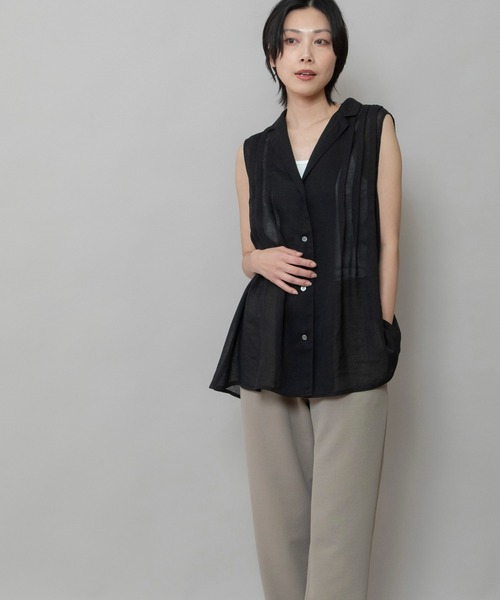 Munich（ミューニック）の「【速乾性】【通気性】【防シワ】麻調メッシュタックブラウス（シャツ/ブラウス・レディース・ホワイト/ブラック/ベージュ・FREE）」の22枚目の写真