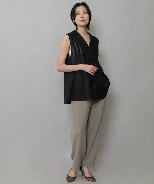 Munich（ミューニック）の「【速乾性】【通気性】【防シワ】麻調メッシュタックブラウス（シャツ/ブラウス・レディース・ホワイト/ブラック/ベージュ・FREE）」の15枚目の写真