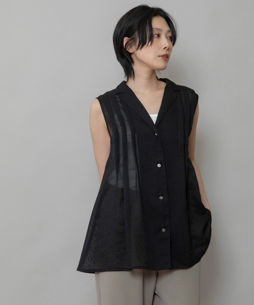 Munich（ミューニック）の「【速乾性】【通気性】【防シワ】麻調メッシュタックブラウス（シャツ/ブラウス・レディース・ホワイト/ブラック/ベージュ・FREE）」の21枚目の写真