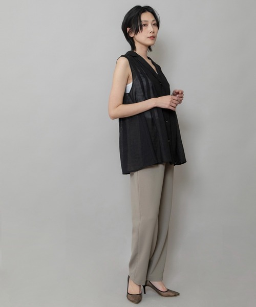 Munich（ミューニック）の「【速乾性】【通気性】【防シワ】麻調メッシュタックブラウス（シャツ/ブラウス・レディース・ホワイト/ブラック/ベージュ・FREE）」の16枚目の写真