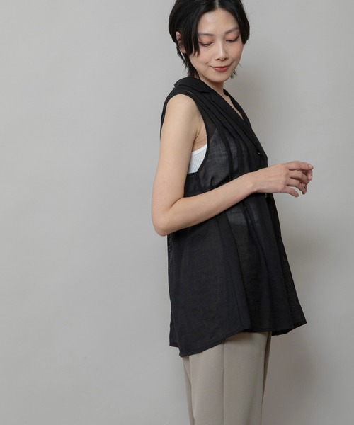 Munich（ミューニック）の「【速乾性】【通気性】【防シワ】麻調メッシュタックブラウス（シャツ/ブラウス・レディース・ホワイト/ブラック/ベージュ・FREE）」の20枚目の写真