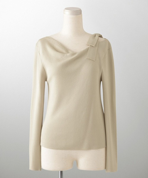 ニット セーター リボン ショルダー ドレープ ニット トップス HUIT レディース リボン ショルダー ドレープ ニット トップス HUIT（ニット