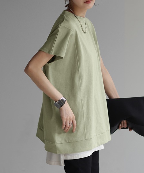 HUG.U(ハグユー)の「モックネックTシャツ(Tシャツ/カットソー・レディース・セージグリーン/ダークグレー/ブラック/ホワイト/ライトグレー/ライトブルー・FREE)」の10枚目の写真
