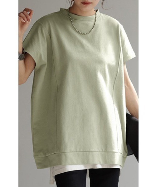 HUG.U(ハグユー)の「モックネックTシャツ(Tシャツ/カットソー・レディース・セージグリーン/ダークグレー/ブラック/ホワイト/ライトグレー/ライトブルー・FREE)」の9枚目の写真