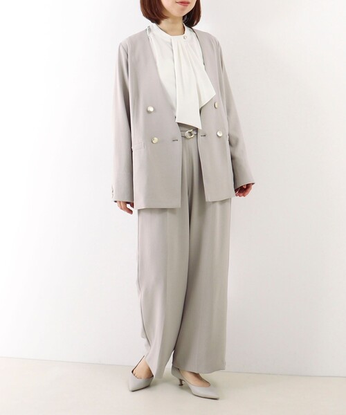 MICO COULIER（ミコクリエ）の「《セットアップ対応》ハイストレッチカルゼワッシャーノーカラージャケット（ノーカラージャケット・レディース・ネイビー/チャコールグレー/グレイッシュベージュ・38）」の7枚目の写真