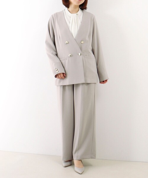 MICO COULIER（ミコクリエ）の「《セットアップ対応》ハイストレッチカルゼワッシャーノーカラージャケット（ノーカラージャケット・レディース・ネイビー/チャコールグレー/グレイッシュベージュ・38）」の11枚目の写真