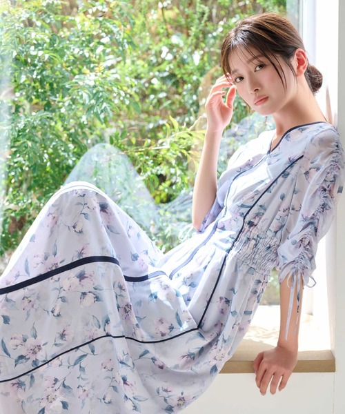 PRIDE フラワープリント ブルゾン　美品 HIBIYA-KADANコラボ】フラワープリントノースリTEE/TT518207