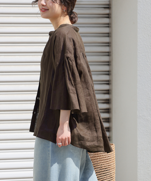 JOURNAL STANDARD relume（ジャーナルスタンダード　レリューム）の「No.66フレンチリネンギャザーブラウス（シャツ/ブラウス・レディース・ブラウン/ネイビー・FREE）」の14枚目の写真