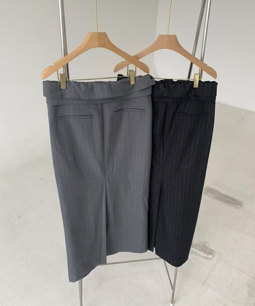 on:nue（オンニュ）の「【on:nue】フォールドストライプマキシスカート（スカート・レディース・ブラック/グレー・FREE）」の13枚目の写真