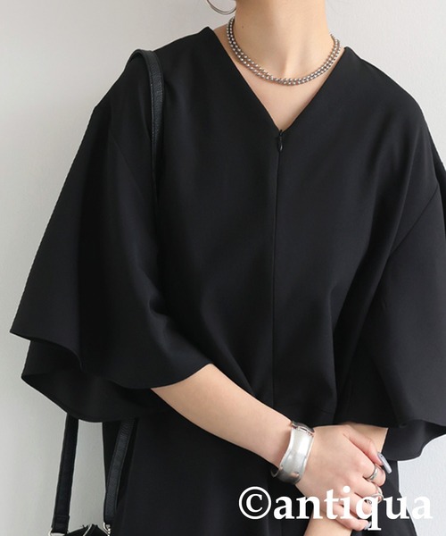 antiqua(アンティカ)の「ワイドオールインワン(サロペット/オーバーオール・レディース・ブラック/カーキブラウン・P/R)」の3枚目の写真