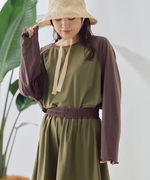 CIAOPANIC TYPY(チャオパニックティピー)の「【WEB限定】バックリボンラグランスリーブラッシュガード(ラッシュガード・レディース・カーキ/モカ/ベージュ・MEDIUM/LARGE)」の18枚目の写真