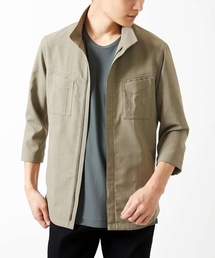 【洗える】 リネンタッチミリタリー七分袖シャツ