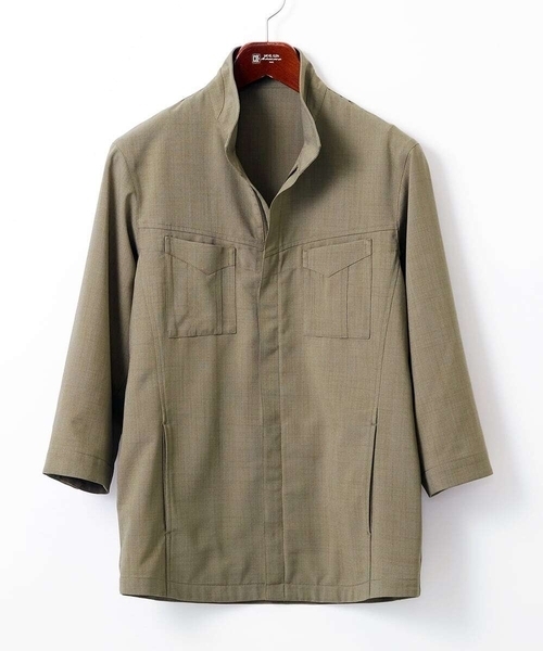 MK MICHEL KLEIN HOMME （エムケーミッシェルクランオム）の「【洗える】 リネンタッチミリタリー七分袖シャツ（シャツ/ブラウス・メンズ・カーキ/ライトグレー・46/48/51）」の4枚目の写真