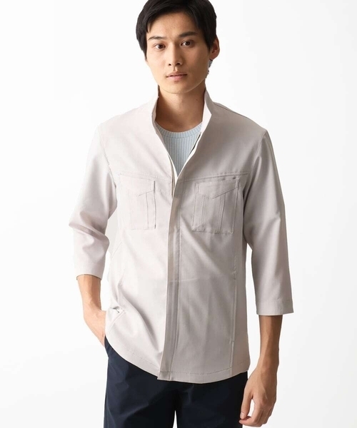 MK MICHEL KLEIN HOMME （エムケーミッシェルクランオム）の「【洗える】 リネンタッチミリタリー七分袖シャツ（シャツ/ブラウス・メンズ・カーキ/ライトグレー・46/48/51）」の11枚目の写真