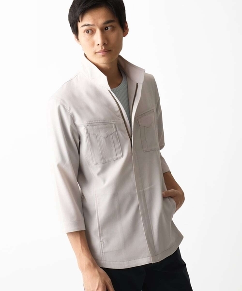 MK MICHEL KLEIN HOMME （エムケーミッシェルクランオム）の「【洗える】 リネンタッチミリタリー七分袖シャツ（シャツ/ブラウス・メンズ・カーキ/ライトグレー・46/48/51）」の12枚目の写真