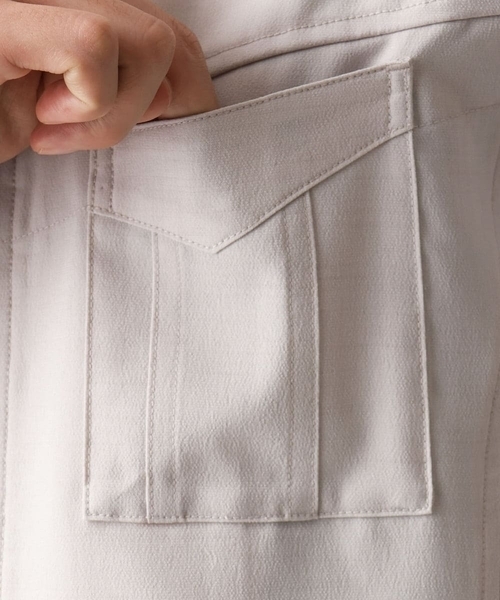 MK MICHEL KLEIN HOMME （エムケーミッシェルクランオム）の「【洗える】 リネンタッチミリタリー七分袖シャツ（シャツ/ブラウス・メンズ・カーキ/ライトグレー・46/48/51）」の19枚目の写真