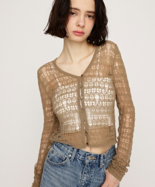 MESH KNIT CARDIGAN メッシュ ニット カーディガン 春服（カーディガン  