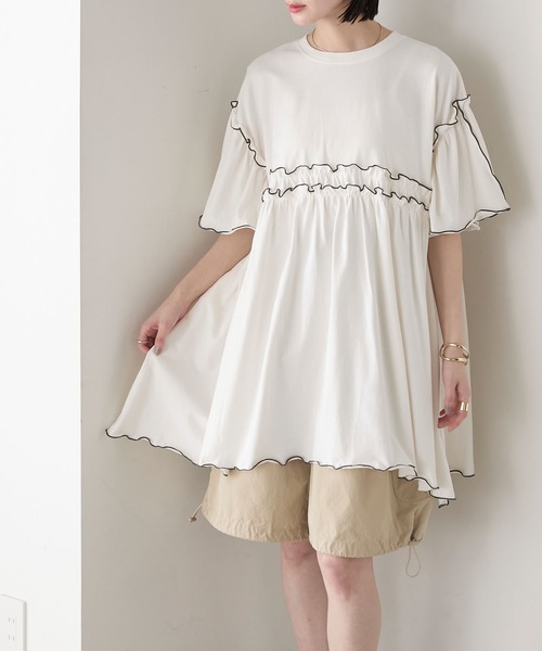 未使用品 Sono クルーフリルスリーブカットソー F ホワイト Sono（ソーノ）の「クルーフリルスリーブカットソー（Tシャツ