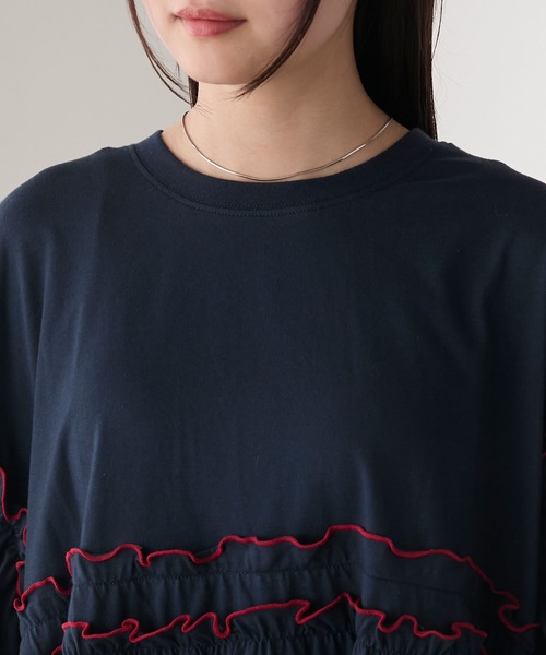 forksy.（フォルクシー）の「【forksy.】フレアスリーブ ハイウエスト切替 フリルメローオーバーサイズTシャツ（Tシャツ/カットソー・レディース・ブラック/ネイビー/オフホワイト・FREE）」の22枚目の写真